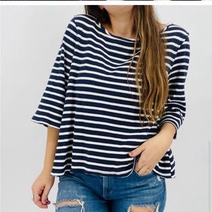 We the free blue/white stripped square neck oversized stretch top. Large